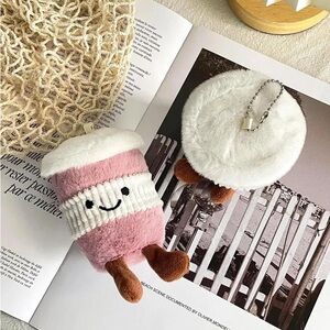 Cute Pink and White Plush Keychain